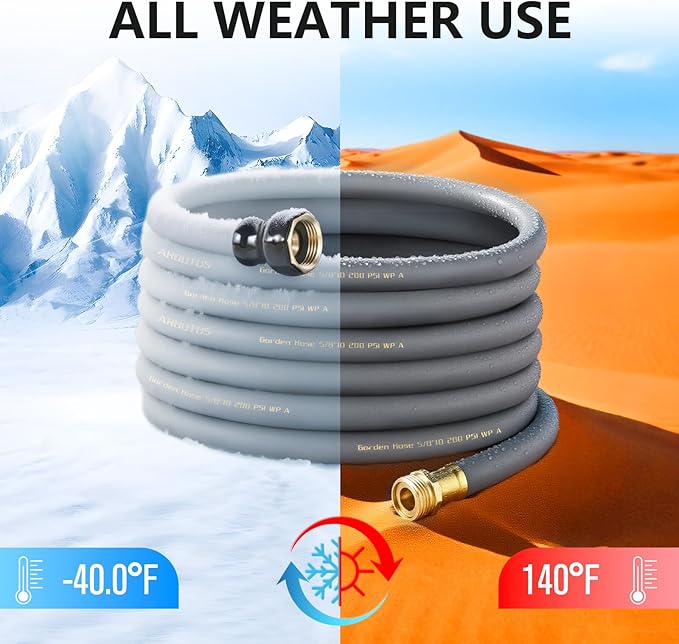 Garden Hose 5/8" x 50ft - Heavy Duty Rubber Water Hose 600 PSI Burst Pressure, No Kink & Durable Flexible Hose for Yard, Car Wash, Pets Gray