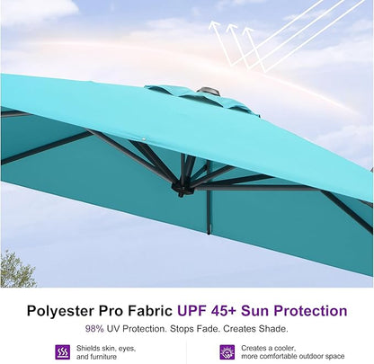 PURPLE LEAF 9 Feet Patio Umbrella Outdoor Cantilever Square Umbrella Aluminum Offset Umbrella with 360-degree Rotation for Garden Deck Pool Patio, Turquoise Blue