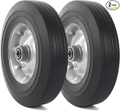 AR-PRO (2-Pack) 10" x 2.5" Flat Free Solid Rubber Replacement Tires - Flat-Free Tire and Wheel for Hand Trucks and Wheelbarrows with 5/8" Axles