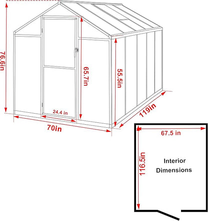 MUPATER 6' x 10' Polycarbonate Greenhouse, Heavy Duty Greenhouse with 4MM Polycarbonate Panel, Aluminum Green-House Kit with Lockable Door & Adjustable Roof Vent for Plants, Backyard, Garden, White
