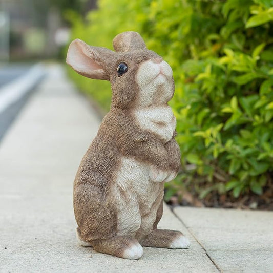 Vivid Rabbit Sculpture - Realistic Fine Resin Sculpture, Suitable for Outdoor Courtyards and Courtyards Natural Themed Garden Decorations, Easter Spring Home Decor 9.5inch