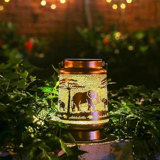 Elephant Solar Lanterns Outdoor Waterproof Hanging Solar Lights Elephant Gifts for Women Men Metal Decorative LED Lanterns for Yard, Patio, Lawn, Tabletop, Pathway, Landscape, Garden Decor