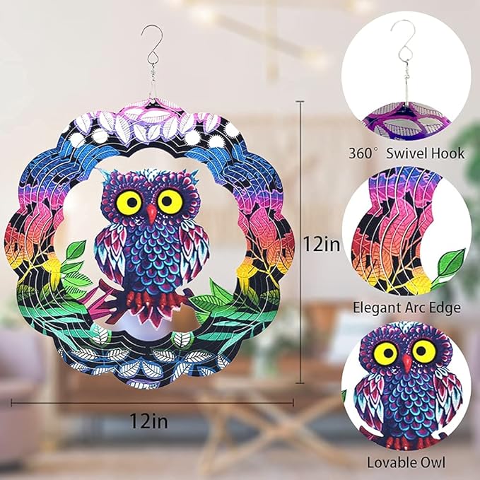 Owl Wind Spinner,Yard Art Garden Decor Owl Wind Spinners Outdoor Metal 3D Kinetic Sculptures Stainless Steel Wind Spinners Outdoor Indoor Clearance Ornaments Gifts Unique Spinners for Yard