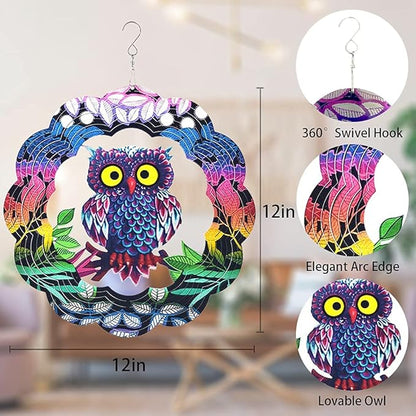 Owl Wind Spinner,Yard Art Garden Decor Owl Wind Spinners Outdoor Metal 3D Kinetic Sculptures Stainless Steel Wind Spinners Outdoor Indoor Clearance Ornaments Gifts Unique Spinners for Yard
