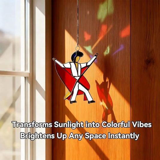 Dancing King Pattern, Handmade Stained Glass Spinner, Kinetic Acrylic Hanging Decor, DIY Sunlight Catcher Memphis Melody Spinner for Garden Yard, Porch, Window Decoration (2PCS)