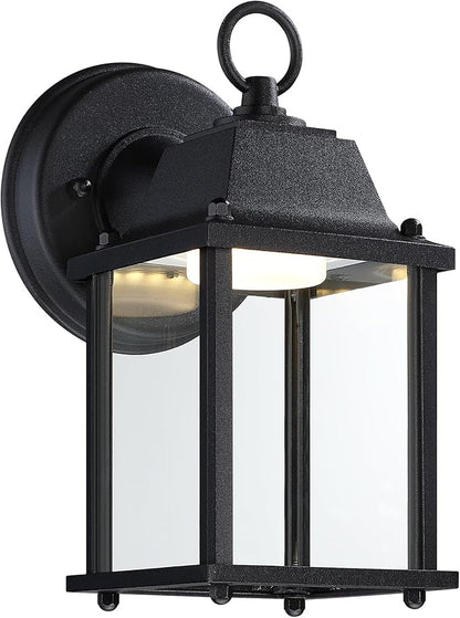 LIT-PaTH Outdoor LED Wall Lantern, Wall Sconce as Porch Lighting Fixture, 3000K Warm White, 9.5W 800 Lumen, Aluminum Housing Plus Glass, Black Finish, 1-Pack
