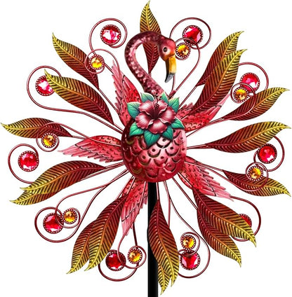 Flamingo Wind Spinner for Garden, Double Wind Sculpture Flamingo Wind Spinner for Garden Patio Yard Decor