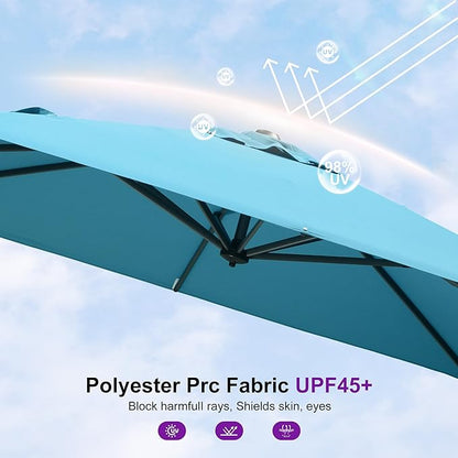 PURPLE LEAF 8' X 8' Patio Umbrella with In-ground Base for Pool 7' High Offset Outdoor Cantilever Umbrella Swimming Pool Umbrella with 360°Rotation for Poolside Turquoise Blue