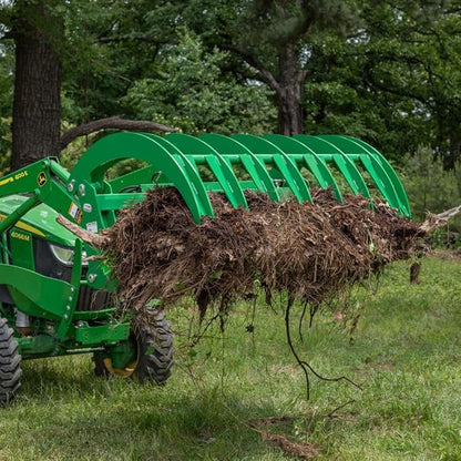 Titan Attachments 60" HD Root Grapple Rake Attachment, Fits John Deere Hook & Pin Tractors, Twin 3,000 PSI Cylinders, Clears Rocks, Logs, Brush, & Debris, Tractor Accessories & Attachments