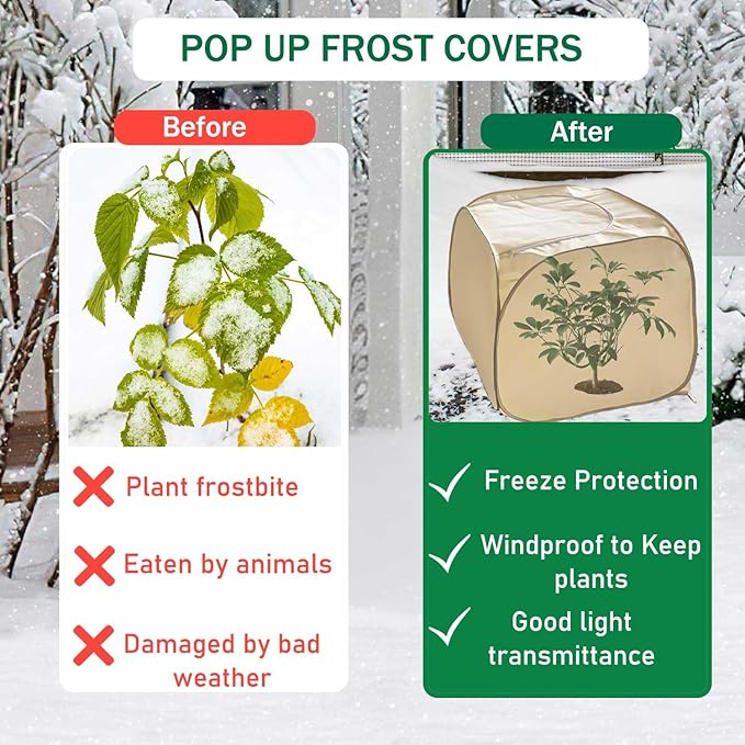 2 Pack Pop Up Plant Freeze Protection Covers, Shrub Frost Covers Outdoor Plant Protectors Frost Cloth Covers for Winter Protecting Fruit Potted and Shrub from Freezing Animals Eating(2 Pack 30x30x30")