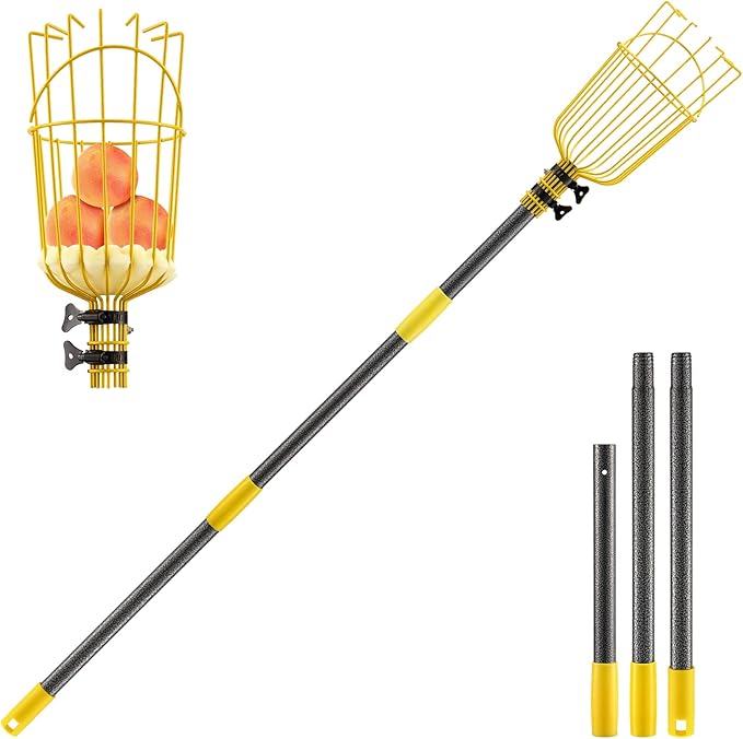 INFLATION Fruit Picker Tool,Apple Picker Pole with Basket,5.5 FT Adjustable Fruit Picker Pole with Basket Telescoping,Sturdy Basket with Foam Pad for Picking Avocado Acorn Lemon Pear Mango……