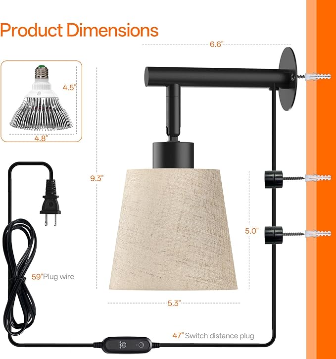 Bstrip Hanging Grow Lights for Indoor Plants, 25W Full Spectrum, 4H/9H/14H Timer, 3000K Wall-Mounted Decorative Plant Light with 9.8FT Power Cord, Ideal for Tall Plants, Flowers and Potted Trees