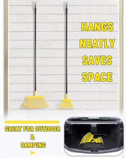 Garden Leaf Rake 2 Pack, 11+25 Tines Metal Leaf Rake with Adjustable Handle, Heavy Duty Lawn Yard Rakes Set for Leaves, Grass, Shrubs, Debris, Pine Needles, Garden Cleanup Tools for Backyard