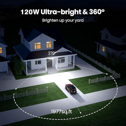 Olafus 120W Plug in Flood Lights Dusk to Dawn LED Outdoor Light with Remote, 5 Adjustable Heads IP65 Waterproof LED Security Light with Photocell for Yard Garden Porch Black
