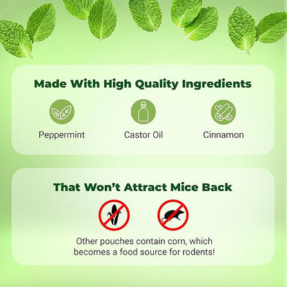 Mighty Mint Mouse Repellent Pouches – Peppermint, Castor Oil & Cinnamon Formula – Natural Indoor Deterrent for Mice and Rodents – Plant-Based, Long-Lasting Protection – 12 Count
