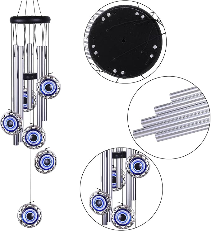 Blue Evil Eye Amulet Wind Chimes Outdoor Hanging Decor, Mobile Evil Eye Blessing Windcatcher, Evil Eye Wind Bells, Blue Evil Eye Wind Chimes for Home, Gift for Mom, Balcony, Patio, Garden Decoration
