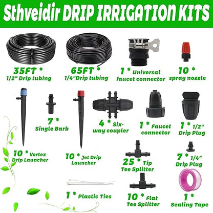 100-FT Irrigation Kit for Garden Greenhouse Automatic Micro Drip Irrigation Kit 90 PCS DIY Automatic Garden Greenhouse, Flower Bed, Terrace, Lawn Irrigation Equipment Set