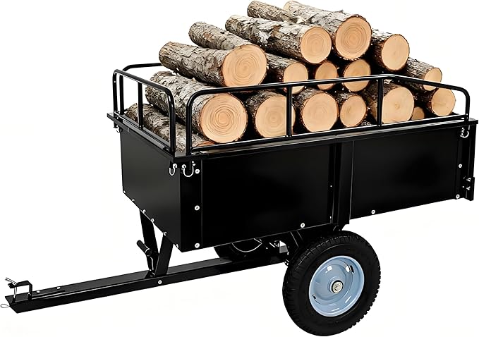 GarveeLife Utility Trailer, ATV Steel Garden Trailer, 750 Lbs 15 Cu.Ft. with Removable Sides, Pneumatic Tires and Quick Dump Pull Back, Heavy Duty Lawn Mower Trailers for Lawn Mowers, Tractors, Farm
