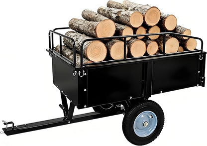 GarveeLife Utility Trailer, ATV Steel Garden Trailer, 750 Lbs 15 Cu.Ft. with Removable Sides, Pneumatic Tires and Quick Dump Pull Back, Heavy Duty Lawn Mower Trailers for Lawn Mowers, Tractors, Farm