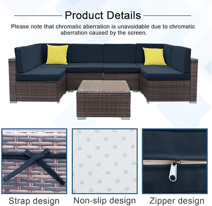 14 PCs Patio Cushion Covers for 7 PCs Outdoor Furniture Sectional Seating Sets Water Resistant Plus 2 Throw Pillows (Blue, 23.6(L)*23.6(W)*4.33(T) inches)
