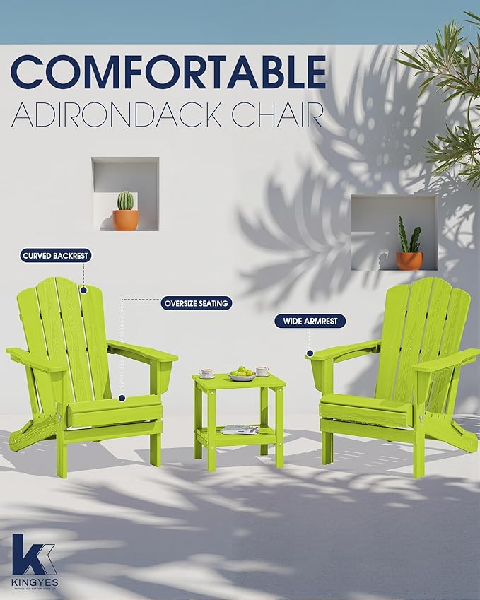 KINGYES Folding Adirondack Chair Set of 4, HDPE All-Weather Folding Adirondack Chair, Apple