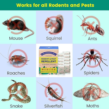 ELEGENZO Mouse Repellent Pouches with Peppermint Oil - Repels Mice, Rats, Squirrels, Roaches, Ants, Spiders, Moths - 8 Odorant Pouches