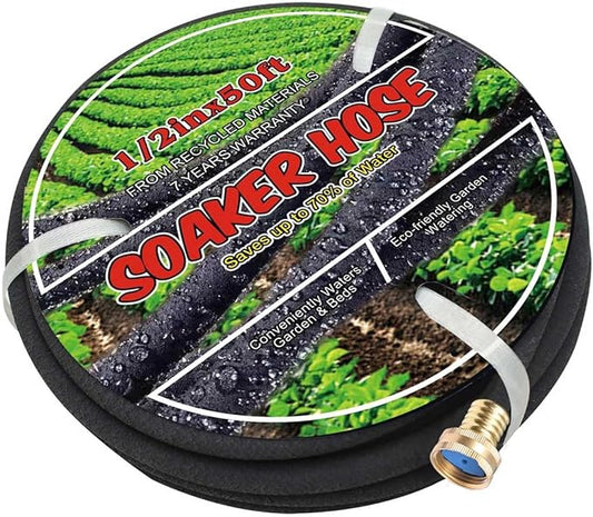 1/2inch 50ft Garden Soaker Hose Solid Brass Connector Heavy Duty Water Hose Perfect for Garden, Vegetable Leakproof Lightweight 50 FT Soaker Hose