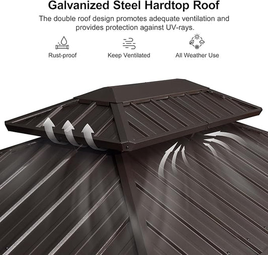 PURPLE LEAF 6' X 8' Hardtop Grill Gazebo for Patio Permanent Metal Roof with 2 Side Shelves Deck Yard Tent Aluminum Garden Outside Sun Shade Outdoor BBQ Canopy