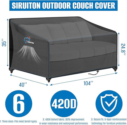 SIRUITON 3-Seat 104" W x 40" D x 35" H Garden Patio Sofa/Loveseat/Bench Cover, Heavy Duty 420D Oxford Waterproof Outdoor Sofa Cover, Lawn Patio Furniture Covers