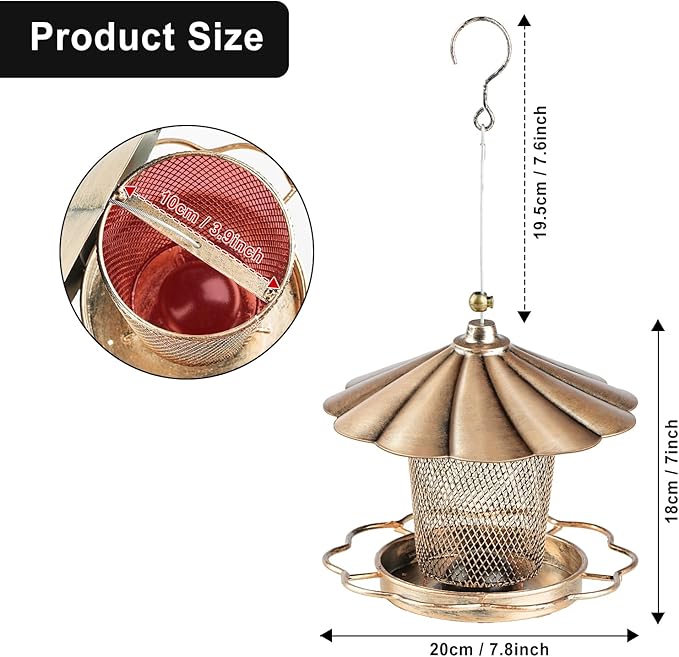LBTING Bird Feeder for Outdoor, Squirrel Proof Metal Wild Bird Feeder for Hanging Outside Garden Yard Decoration, Flower Petals Shaped with Roof