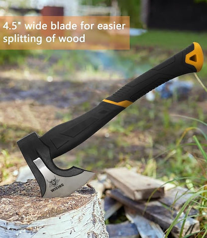 Splitting Axe, 15-inch Camping Hatchet, Chopping Axe 1065 High Manganese Steel and Ergonomic Fiberglass Handle