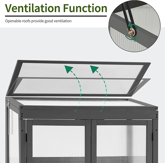 MCombo Wooden Cold Frame Greenhouse, Raised Flower Planter Shelf Protection for Outdoor Indoor Use, 0760 (Dark Grey)