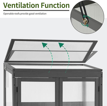 MCombo Wooden Cold Frame Greenhouse, Raised Flower Planter Shelf Protection for Outdoor Indoor Use, 0760 (Dark Grey)