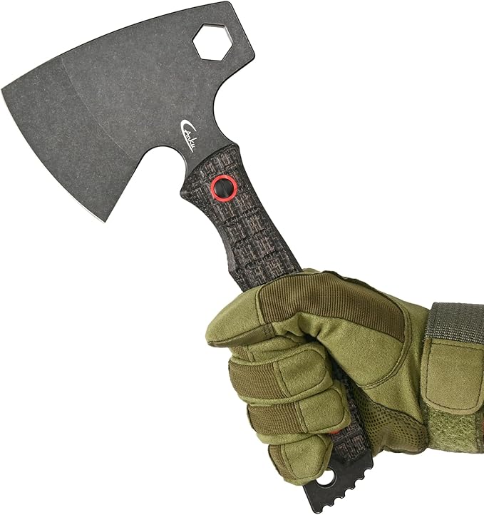 C1393 Camping Hatchet Survival Axe,DC53 Steel Blade with Micarta Handle Multitool Axe Hex Wrenches with Kydex Sheaths for Chopping Wood,Gardening,Outdoor Camping Hiking(Black)