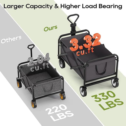 Collapsible Wagon Folding Wagon Garden Cart with Large Capacity, Portable Utility Wagon Cart Heavy Duty for Beach Camping Shopping Garden (Grey)