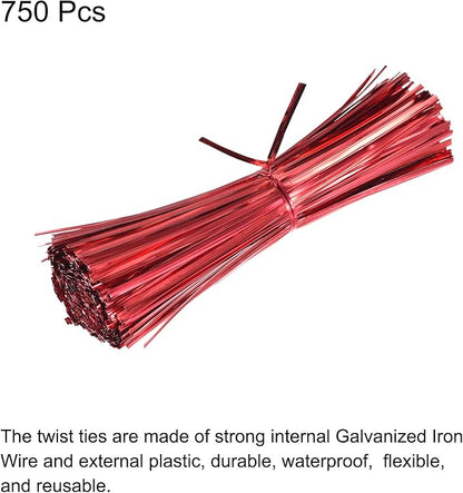 MECCANIXITY Foil Twist Ties 7" 18cm Metallic Plastic Closure Tie for Tying Bread, Candy, Cookies, Gift Bags Arts Crafts Ties Red Pack of 750