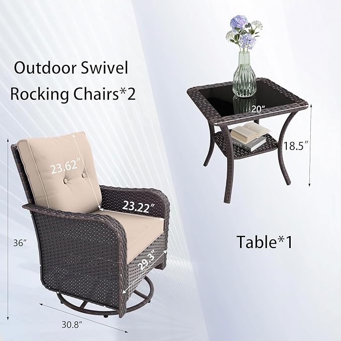 16 Pieces Outdoor Patio Furniture Set Patio Furniture Outdoor Sectional Sofa Conversation Set w/ETL Approved 45" Gas Outdoor Fire Table & Coffee Table, Swivel Rocking Chair Brown