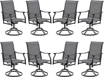 Patio Swivel Chairs Set of 8, Outdoor Dining Chairs with Textilene, Swivel & Rocker Metal Outdoor Patio Dining Chair All-Weather for Backyard, Grey Fabric with Black Frame