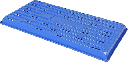 SUNPACK 10" x 20" Heavy Duty Shallow Plastic Seed Starting Tray, Blue, 1" (Pack of 10) - Lined with Drainage Holes for Excess Water and Aeration, Ideal for Greenhouses or Indoor Gardening