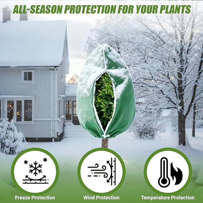 6 Pack Plant Frost Protection Covers – Mixed Sizes 23.6x31.5, 31.5x47.2, 47.2x70.9 – Reusable Breathable Freeze Blankets with Drawstring for Winter Plant, Tree, Shrub, and Garden Protection