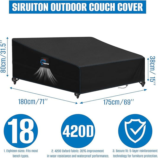 SIRUITON Garden Patio Rattan Daybed Cover Patio Bed Cover 69" W x 71" D x 31.5" H,Heavy Duty 420D Oxford Waterproof Outdoor Double Sofa/Patio Bed Lounger Covers