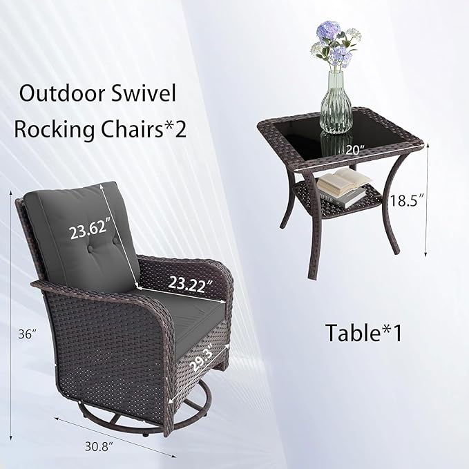 10 Pieces Outdoor Patio Furniture Set Outdoor Furniture Patio Sectional Sofa Conversation Sets w/ETL Approved 45" Gas Outdoor Fire Table & Coffee Table, Swivel Rocking Chair (Grey)