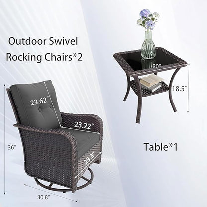 10 Pieces Outdoor Patio Furniture Set Outdoor Furniture Patio Sectional Sofa Conversation Sets w/ETL Approved 45" Gas Outdoor Fire Table & Coffee Table, Swivel Rocking Chair (Grey)