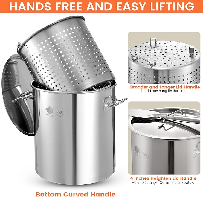 ARC 84QT Stainless Steel Seafood Boil Pot with 200,000BTU Propane Fryer, Non-Assembly Large Crawfish Boiler, Shrimp Boil Pot, Outdoors Cooking and Steaming