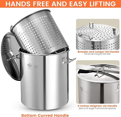 ARC 84QT Stainless Steel Seafood Boil Pot with 200,000BTU Propane Fryer, Non-Assembly Large Crawfish Boiler, Shrimp Boil Pot, Outdoors Cooking and Steaming