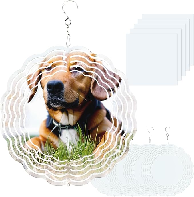 12 Pack Sublimation Wind Spinner 8 Inches Blanks 3D DIY Wind Sculptures Stainless Aluminum Hanging Ornaments Wind Powered Kinetic Trim Decor for Yards Gardens Windows Porch