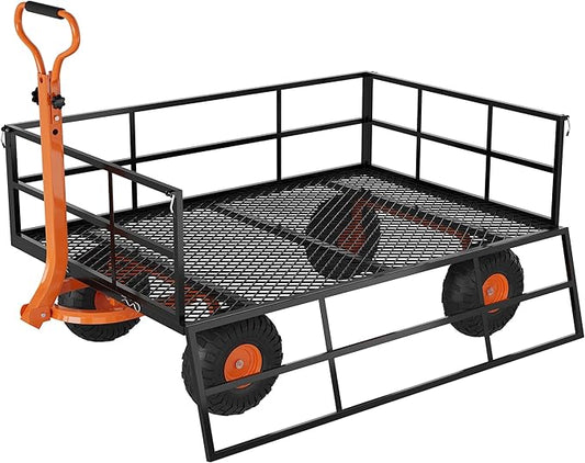 1200LB Capacity Garden Cart, 3-in-1 Heavy Duty Utility Wagon with 13" All-Terrain Tires, Removable Mesh Sides & 180° Swivel Handle - Outdoor Yard Cart for Gardening, Farming, Patio Use