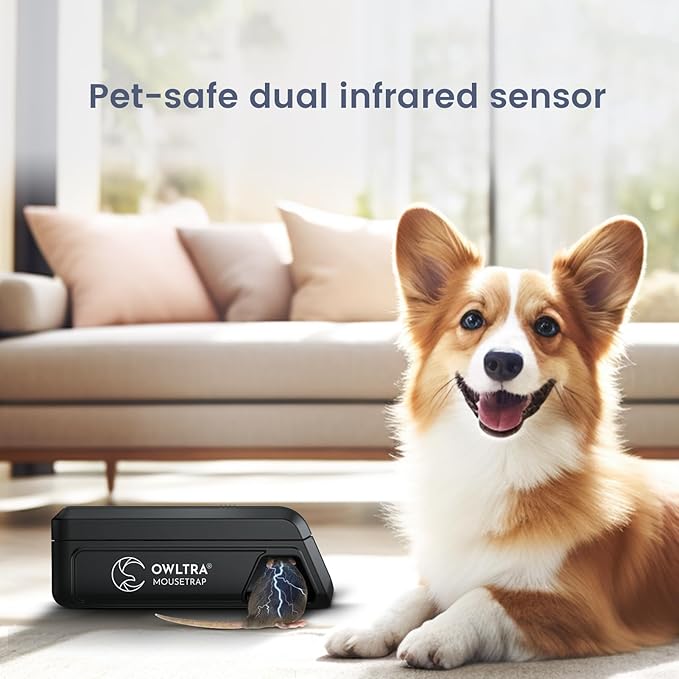 OWLTRA Indoor Electric Mouse Trap, Instant Eliminate Rodent Zapper with Pet Safe Trigger, Black, Small