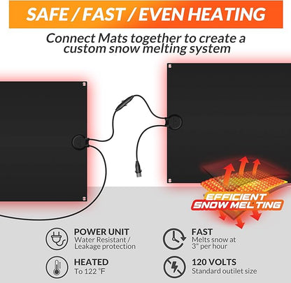 Walensee Snow Melting Mats for Entrances, 30" x 48" Graphene Heated Outdoor Doormats with Plug, No-Slip Rubber Snow Heating Mats, 3 in/h Speed, Ice Melts Pads for Winter Roofs, Backyards Snow Removal