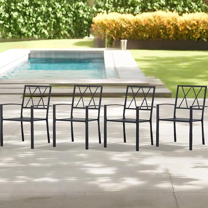 Outdoor Dining Chairs Set of 6, Aluminum Frame Stackable Patio Dining Chairs with Armrest, Wrought Iron Patio Bistro Chairs for Lawn, Backyard, Garden, Porch